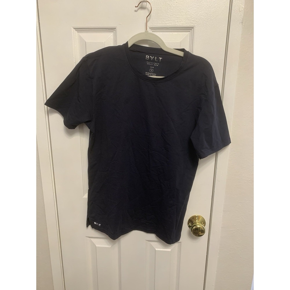 Bylt Basics Blue Crew Split Hem T-Shirt size Lux Classic Short Sleeve Small